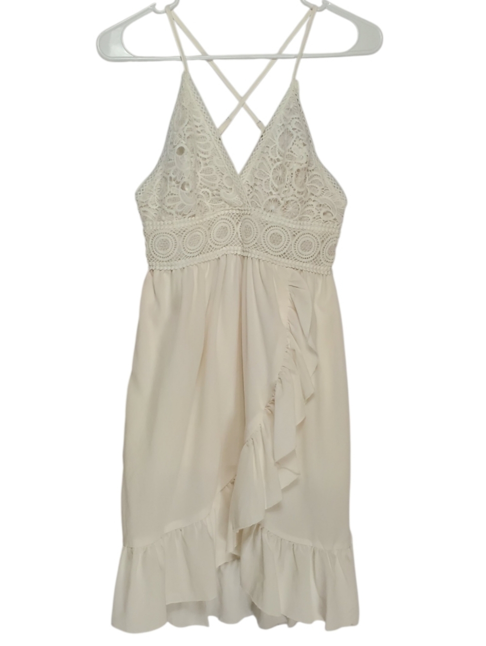 Umbranded Boho Crochet Lace Ruffle Mini Dress White Pink Size Unknown